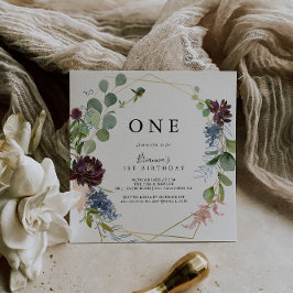 Convite Primeira Festa de aniversário Geométrica Dourada