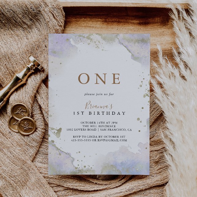 Convite Primeira Festa de aniversário Minimalista Roxo Sim (Criador carregado)