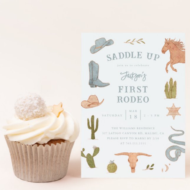 Convite Primeira Festa de aniversário Rodeo Cowboy (Criador carregado)