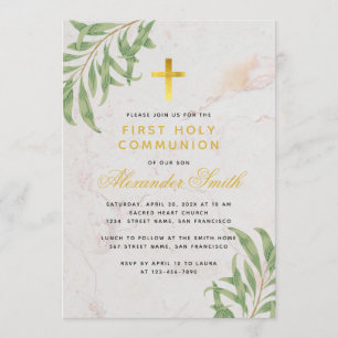 Convite Primeira Folhagem Comunitária Dourada Marble Willo