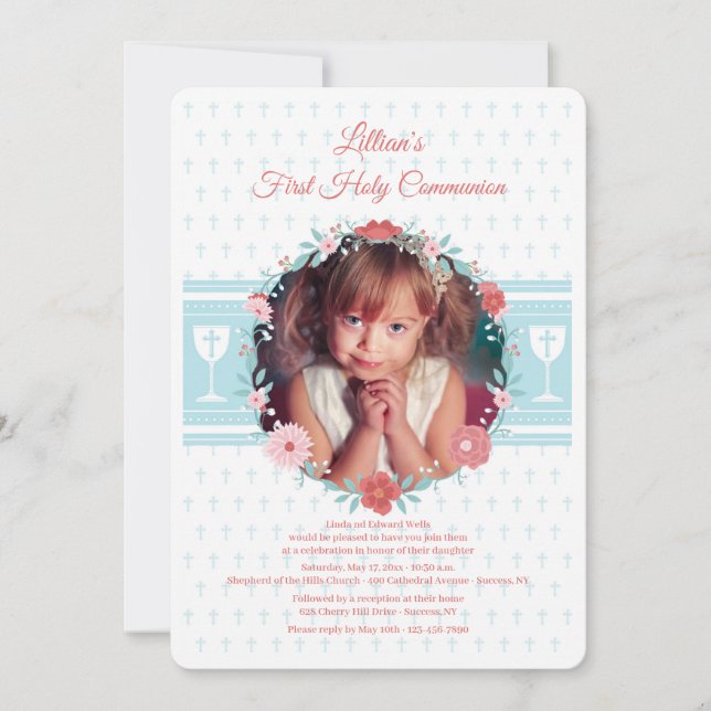 Convite Primeira Foto Comunion Wreath (Frente)