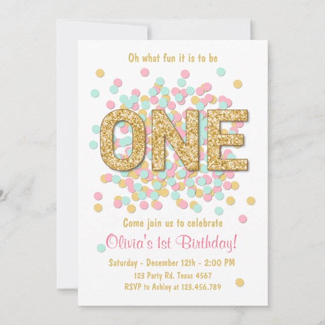 Convite Primeira hortelã do ouro do rosa da menina do (Frente)