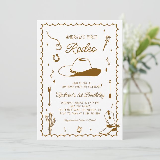 Convite Primeira Mão Rodeada Desenhada no Oeste do primeir (Em pé/Frente)