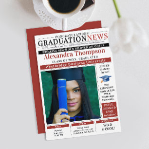 Convite Primeira Página de Jornal de Formatura Vermelho Mo