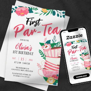 Convite Primeira Par-Tea! Festa de Chá Floral Rosa de Aniv