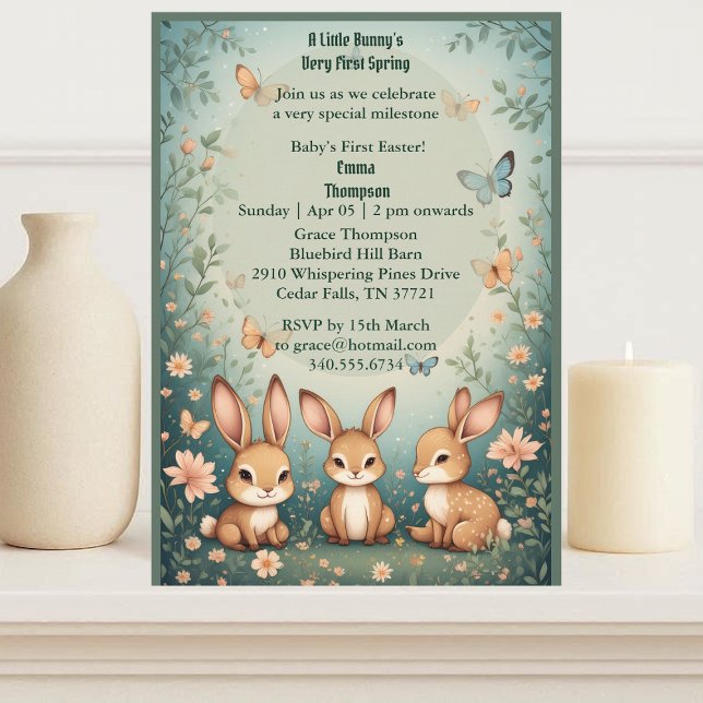 Convite Primeira Páscoa do Bebê Coelho de Primavera Verde  (Babys First Easter Pastel Green Spring Bunny Party Invitation)