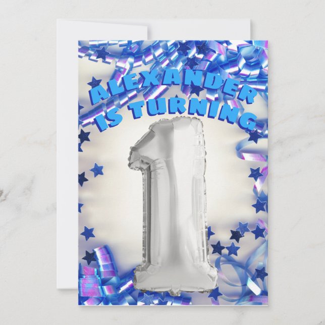 Convite Primeira prata do aniversário e partido azul dos (Frente)