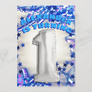 Convite Primeira prata do aniversário e partido azul dos