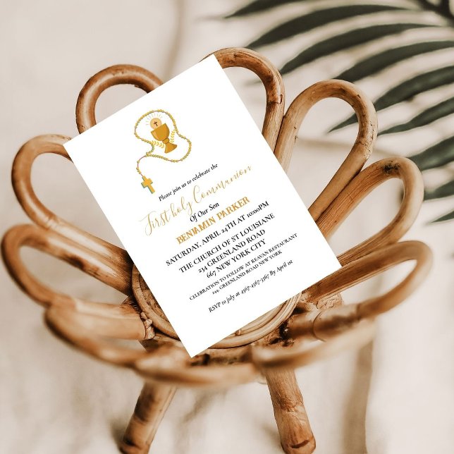 Convite Primeira Sagrada comunhão aquarela azul floral (Criador carregado)