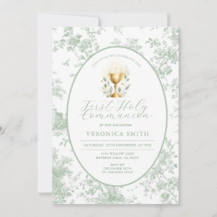 Convite Primeira Sagrada Comunhão Eucaristia Verde Sálvia