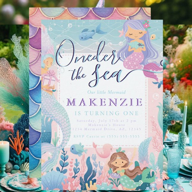 Convite Primeira Sereia de Aniversário (Mermaid Birthday Invitation)