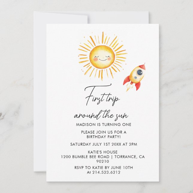 Convite Primeira viagem ao redor do sol (Frente)