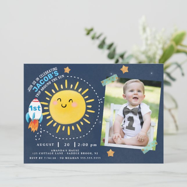 Convite Primeira viagem ao redor do sol (Em pé/Frente)