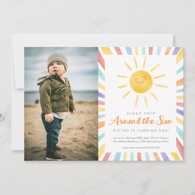 Convite Primeira viagem ao redor do Sol 1rua Foto de anive (Frente)