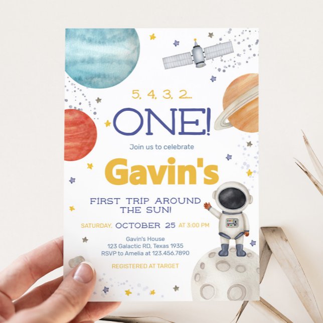 Convite Primeira viagem ao redor do Sol Aniversário (Astronaut First Trip Around the Sun Birthday Party Invitation)