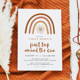 Convite Primeira Viagem ao Redor do Sol Boho 1º Aniversári