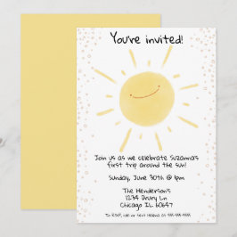 Convite Primeira viagem ao redor do Sol feliz aniversário 