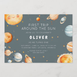 Convite Primeira Viagem ao Redor do Sol Primeiro Aniversár