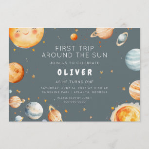 Convite Primeira Viagem ao Redor do Sol Primeiro Aniversár