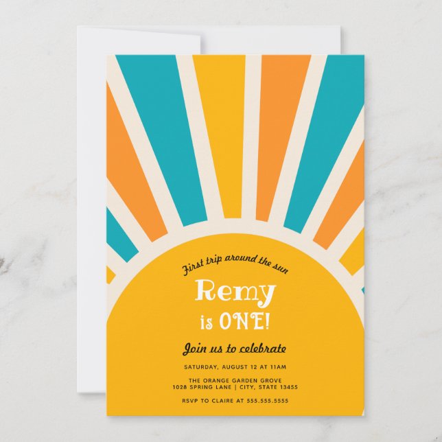 Convite Primeira viagem ao redor do Sol Primeiro Aniversár (Frente)