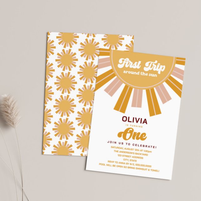 Convite Primeira viagem ao redor do Sol Primeiro Aniversár (Criador carregado)