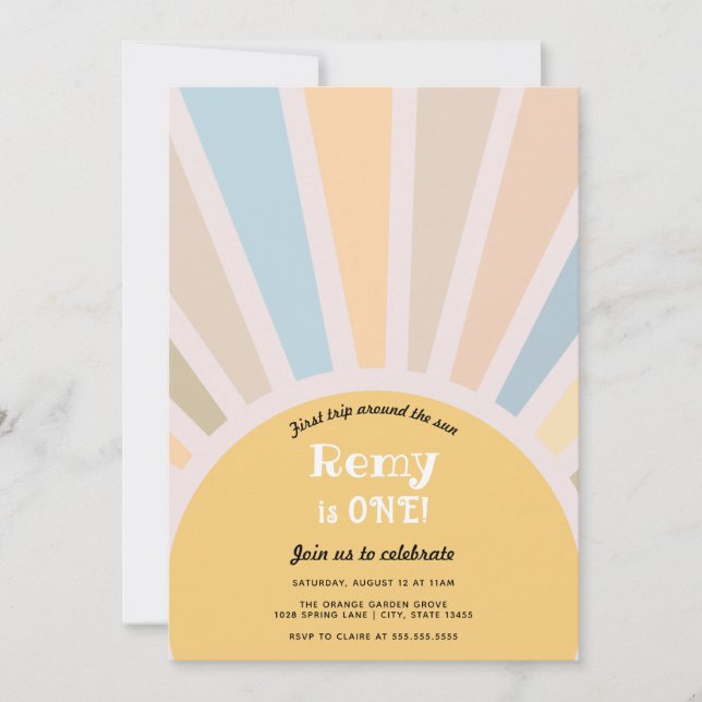 Convite Primeira viagem ao redor do Sol Primeiro Aniversár (Frente)