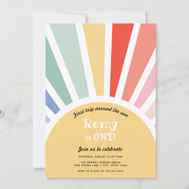 Convite Primeira viagem ao redor do Sol Primeiro Aniversár (Frente)