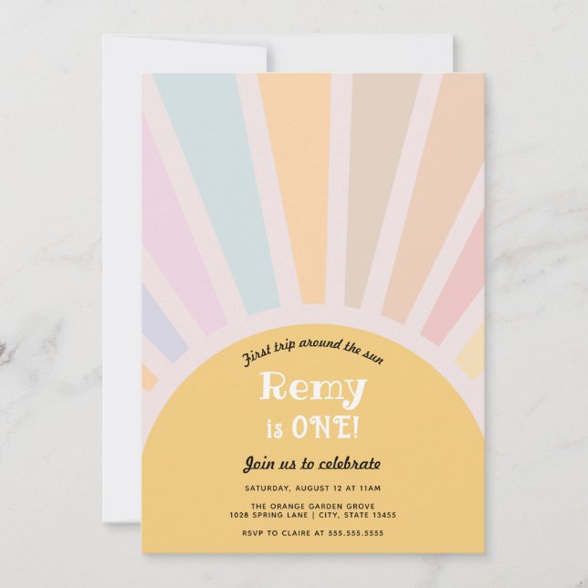 Convite Primeira viagem ao redor do Sol Primeiro Aniversár (Frente)
