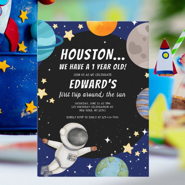 Convite Primeira viagem do menino ao redor do espaço do pr (Criador carregado)