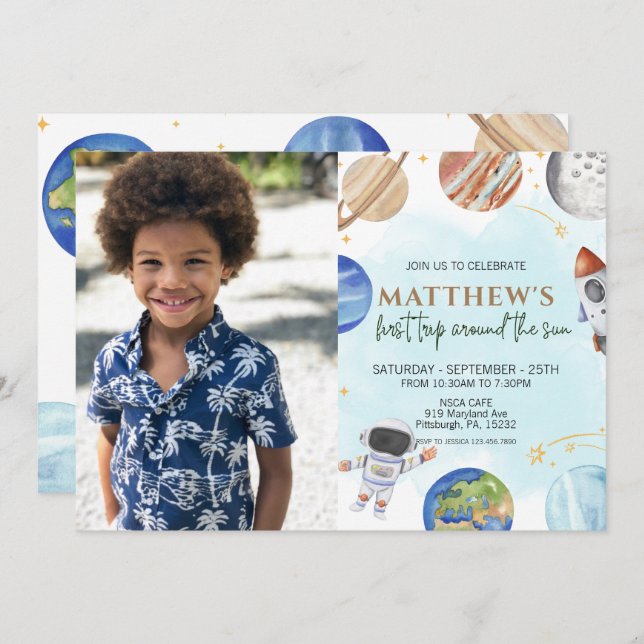 Convite Primeira Viagem Do primeiro aniversario Fotográfic (Frente/Verso)