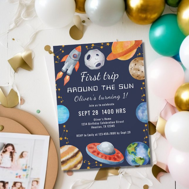 Convite Primeira viagem em torno da festa do primeiro aniv (Criador carregado)