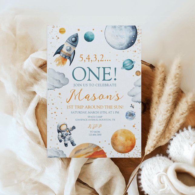Convite Primeira Viagem Em Torno Do Espaço De Aniversário  (Criador carregado)