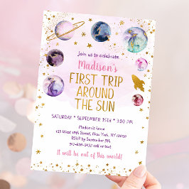 Convite Primeira Viagem Em Torno Do Espaço Rosa Sol Aniver