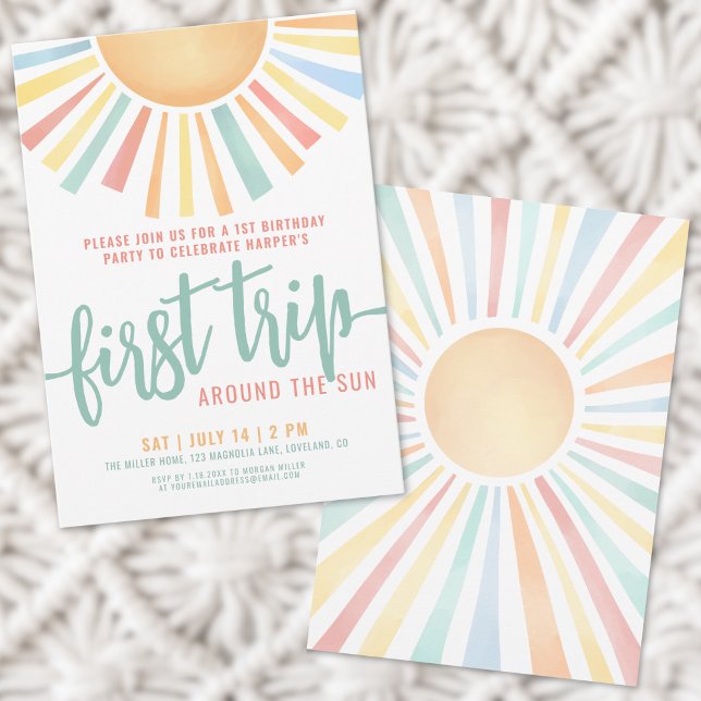 Convite Primeira viagem em torno do primeiro aniversario d (First Trip Around The Sun 1st Birthday Invitation)