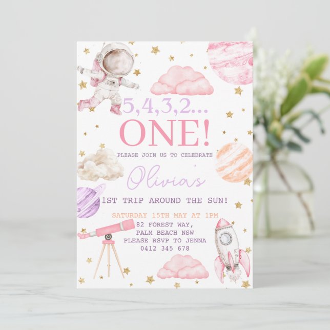 Convite Primeira viagem em torno do primeiro aniversario e (Em pé/Frente)