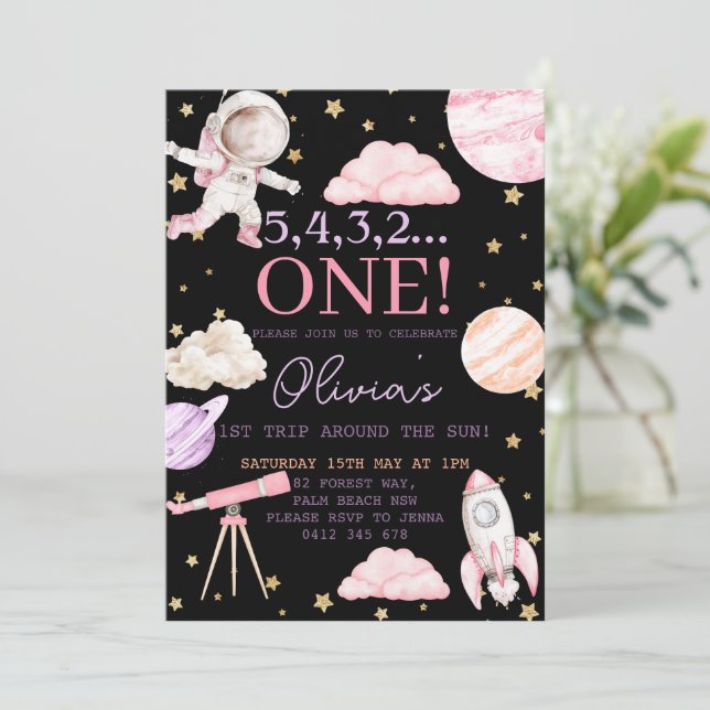 Convite Primeira viagem em torno do primeiro aniversario p (Em pé/Frente)