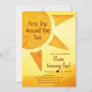 Convite Primeira Viagem Em Torno Do Sol Dourada Aniversári