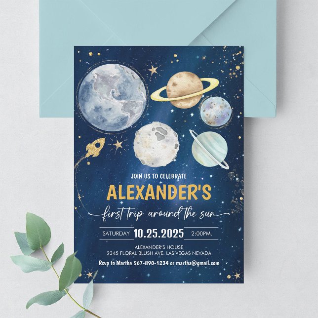 Convite Primeira viagem em torno do Sol no Exterior Aniver (Criador carregado)