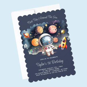 Convite Primeira Viagem Espacial ao Redor do Sol Aniversár