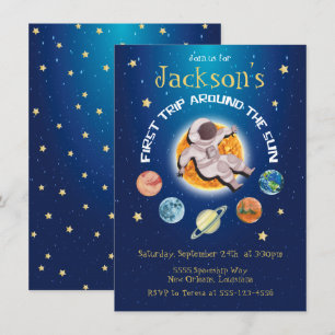 Convite Primeira viagem espacial em torno do Sol Astronaut
