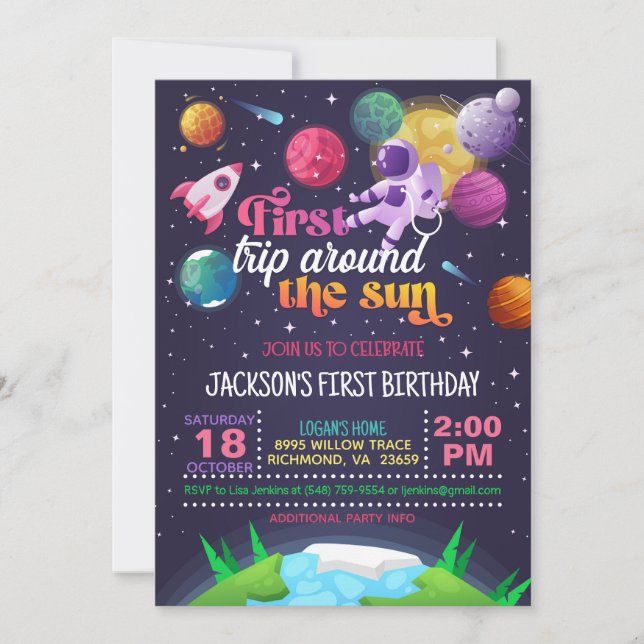Convite Primeira viagem espacial pelo mundo (garota) (Frente)