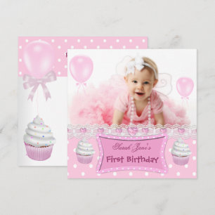 Convite Primeiro Aniversário 1ª Menina Cupcakes Rosa Bebê