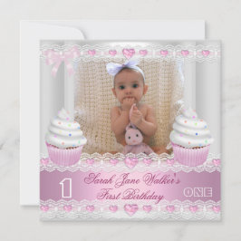 Convite Primeiro Aniversário 1 rua Garota Branca Cupcake R