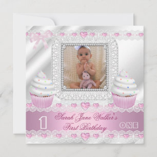 Convite Primeiro aniversário 1rua Garota Branca Corações R