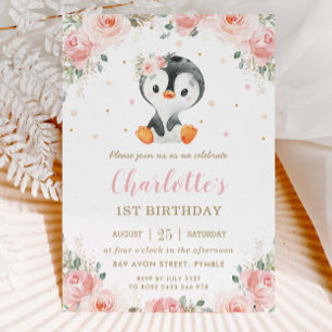 Convite primeiro aniversario Adorável De Garota Floral Pi
