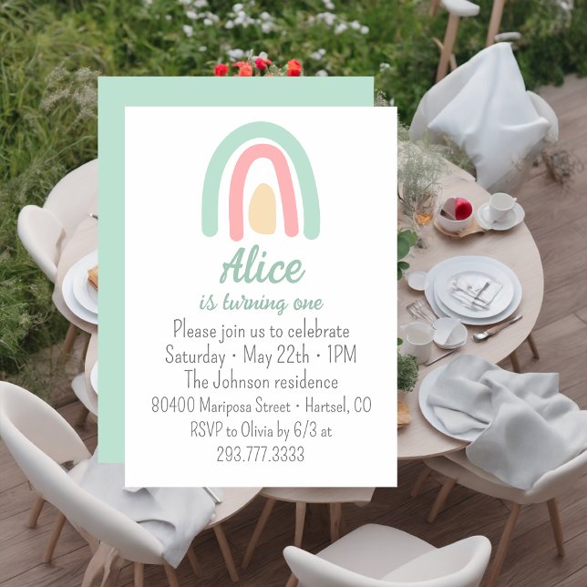 Convite Primeiro aniversario amarelo verde arco-íris (Criador carregado)