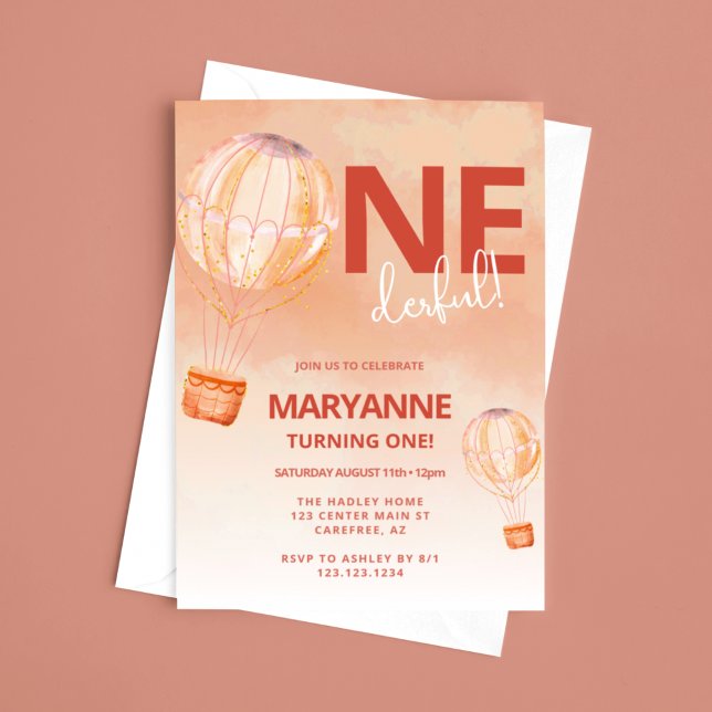 Convite Primeiro aniversario Apricot Boho de Balão de Ar Q (Criador carregado)