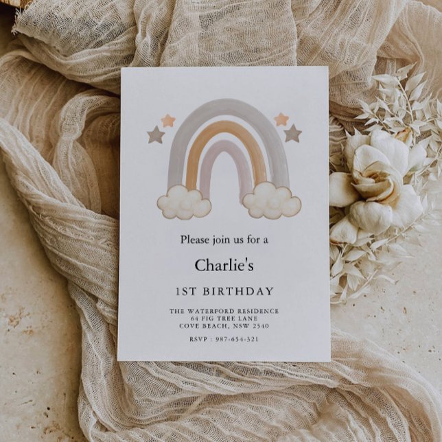 Convite Primeiro aniversario arco-íris, (Rainbow 1st Birthday, Invitation)
