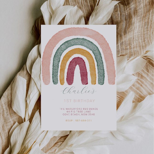 Convite Primeiro aniversario arco-íris, (Rainbow 1st Birthday, Invitation)