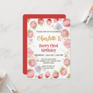Convite Primeiro aniversario arco-íris de morangos brancos